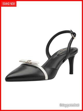 Faux Leather Pointed Toe Kitten Heel Slingback Pump